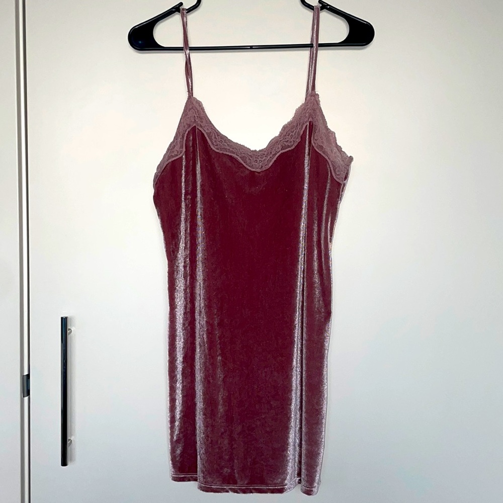 Pink velvet mini slip dress